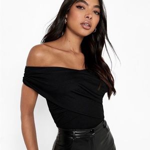 Boohoo black off shoulder bodysuit